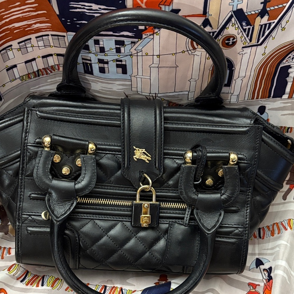 Burberry Black Quilted Satchel with Gold Accents